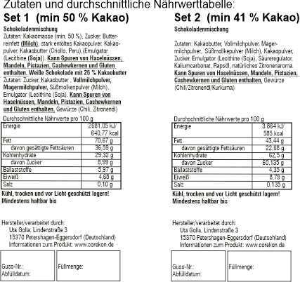  Zutaten und durchschnittliche Nährwerte